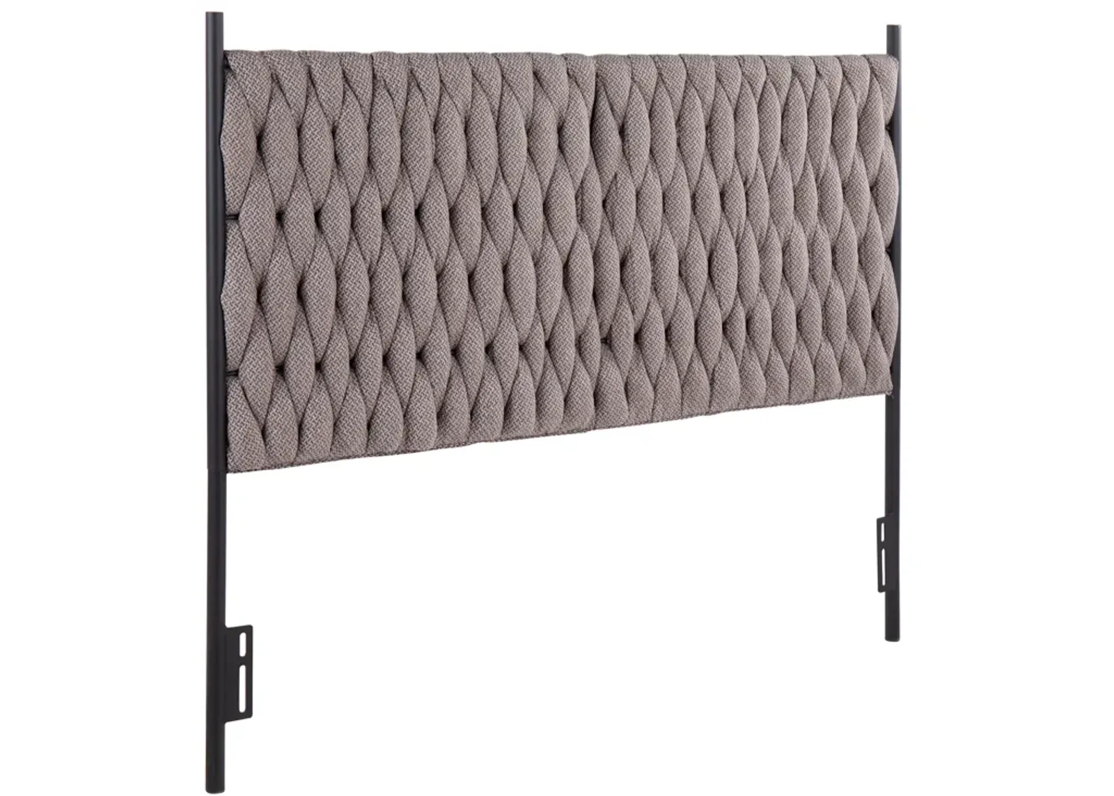 Braided Matisse Queen Size Headboard In Black Metal And Grey Fabric