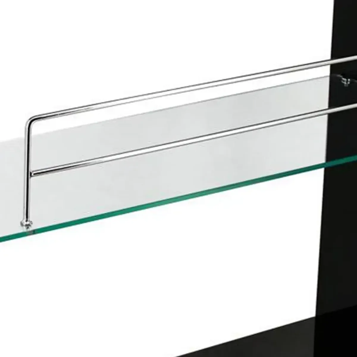 Zaina 42 Inch Modern Bar Table, 3 Shelves, Tempered Glass, Black, Chrome - Benzara