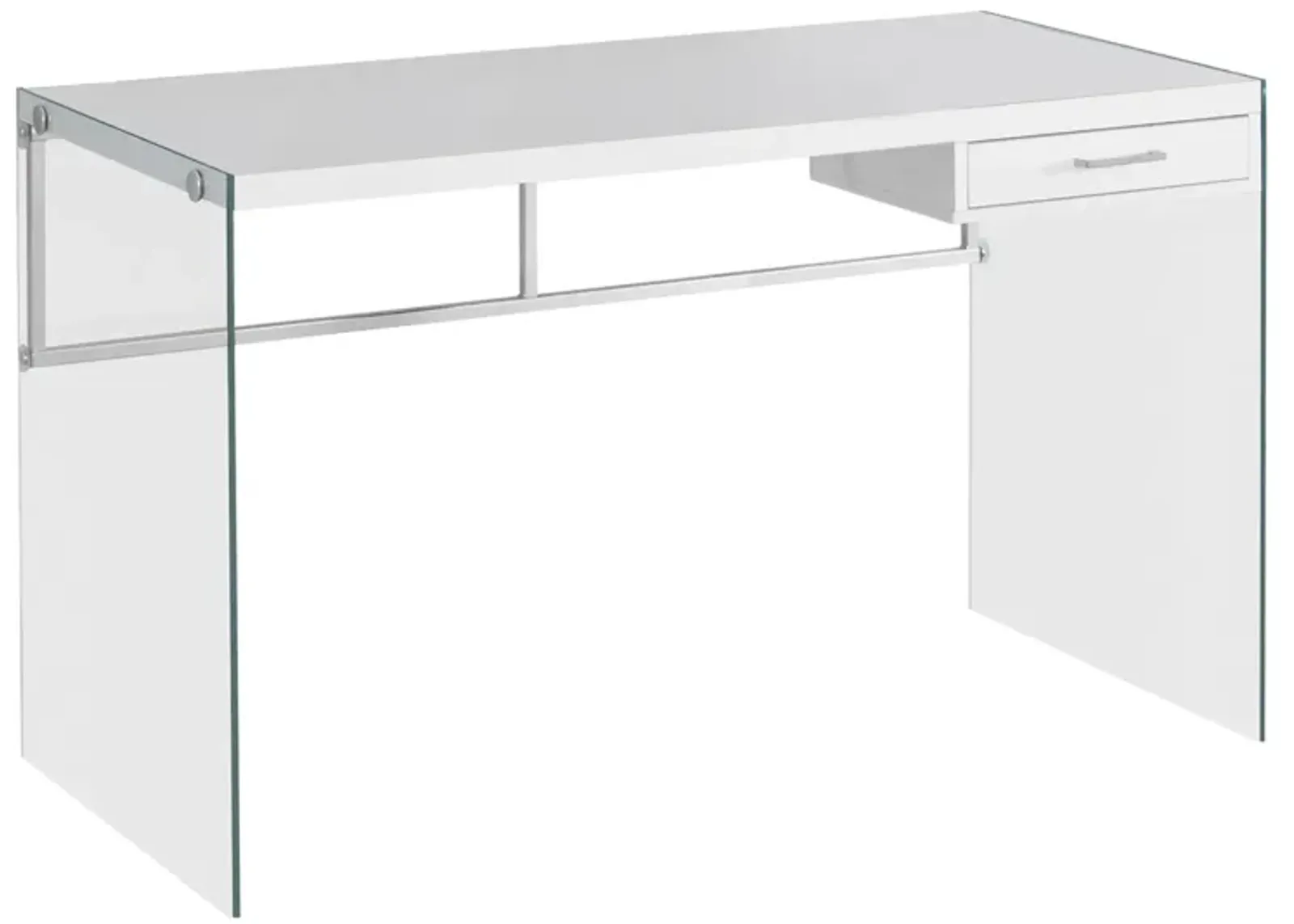 Monarch Specialties I 7209 Computer Desk, Home Office, Laptop, Storage Drawers, 48"L, Work, Tempered Glass, Laminate, Glossy White, Clear, Contemporary, Modern