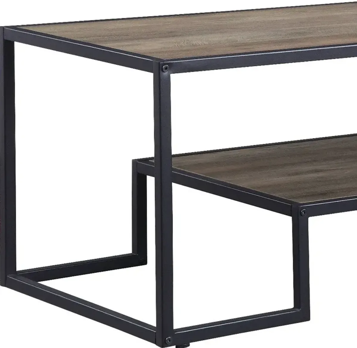 Homezia 45" Black And Rustic Oak Paper Veneer And Metal Rectangular Coffee Table With Shelf