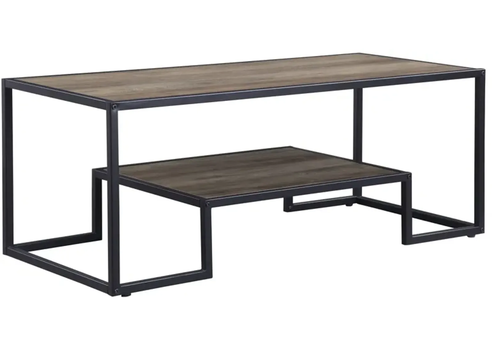 Homezia 45" Black And Rustic Oak Paper Veneer And Metal Rectangular Coffee Table With Shelf