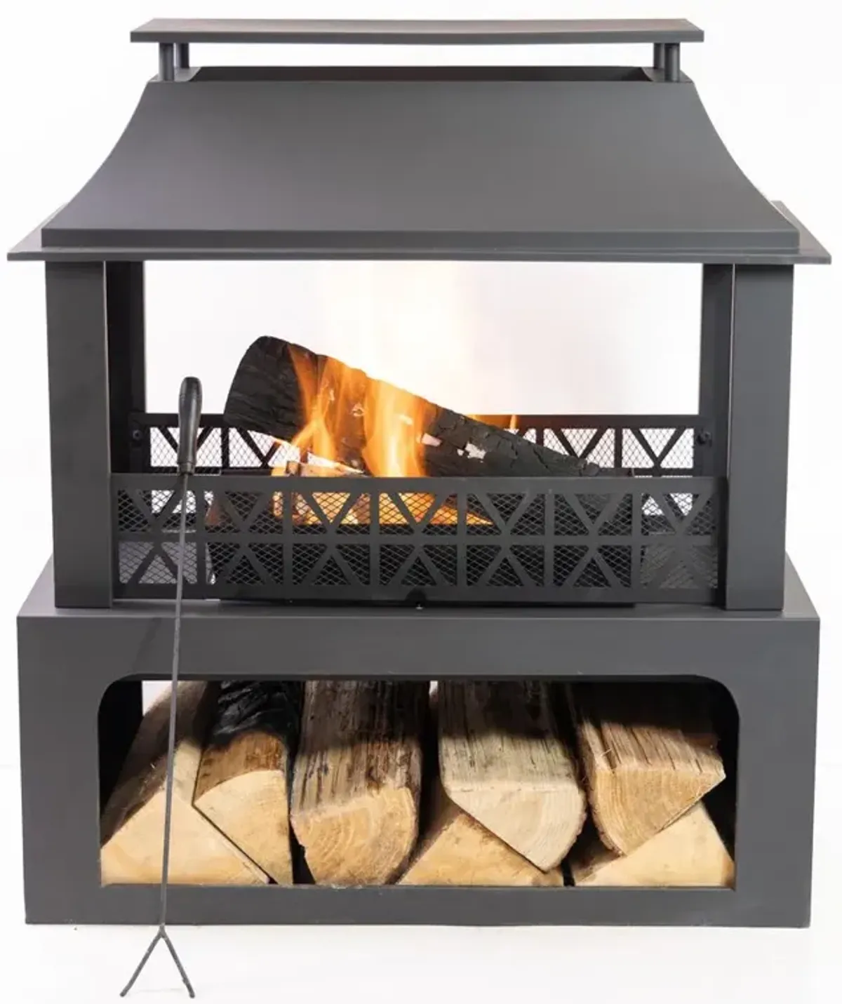 Deko Living 36 Inch Rectangular Outdoor Steel Woodburning Fireplace with Log Storage