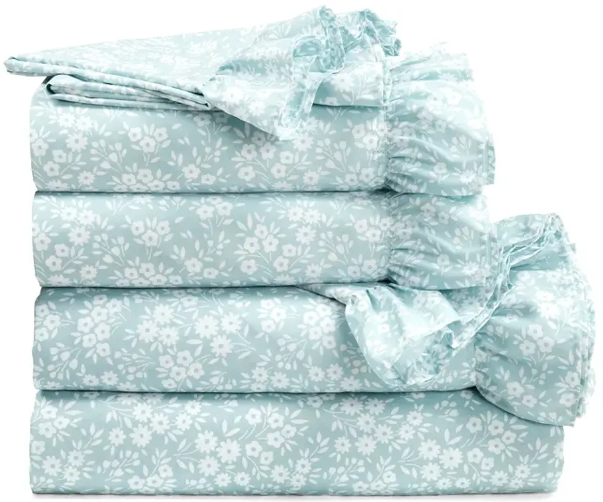 Garden Of Flowers Ruffle Sheet Set Neutral 6Pc Set Queen