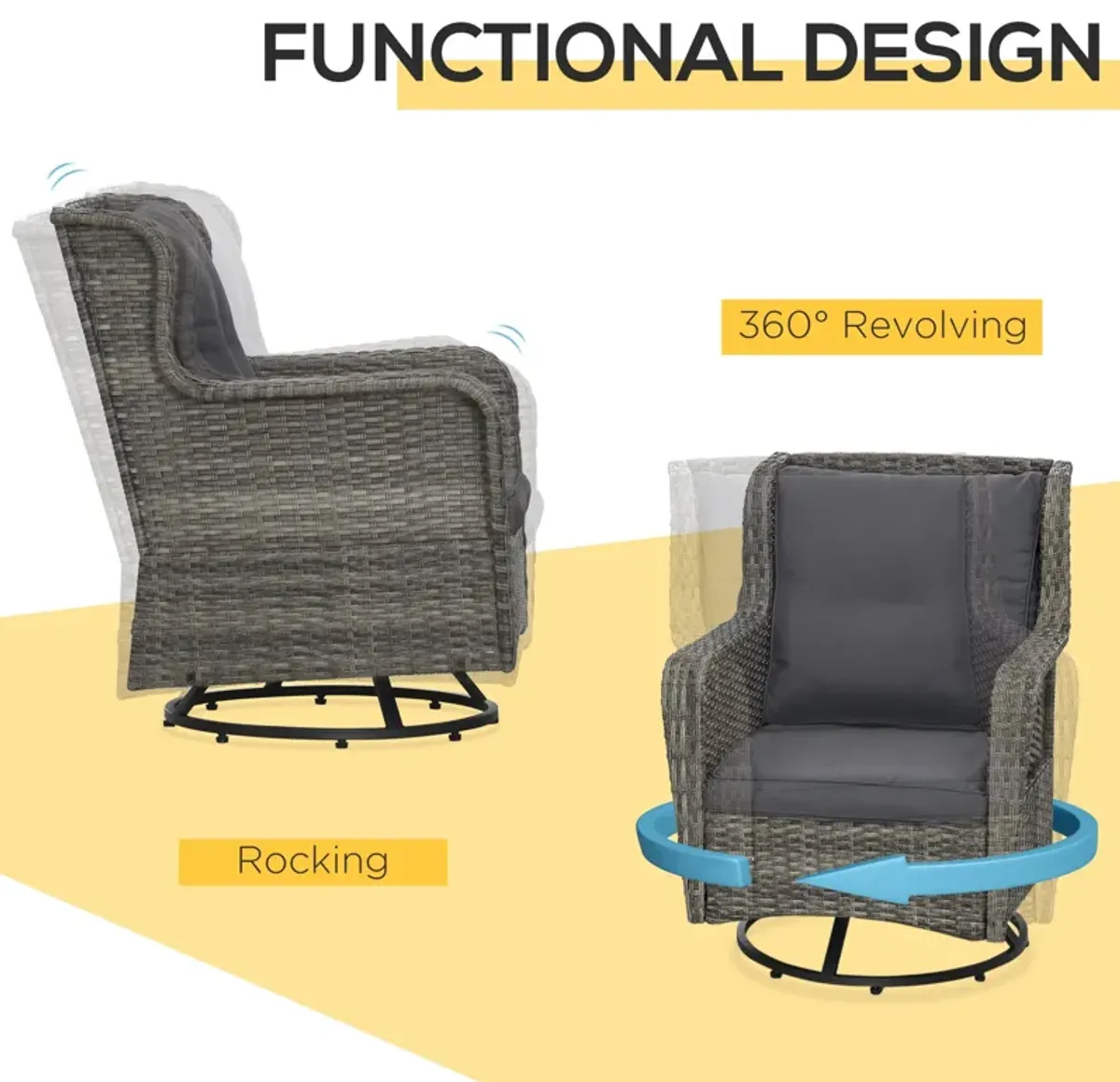 Gray Patio Set: 360° Rotating Rocking Bistro Seating