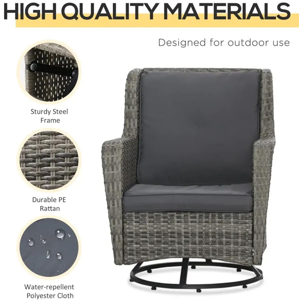 Gray Patio Set: 360° Rotating Rocking Bistro Seating