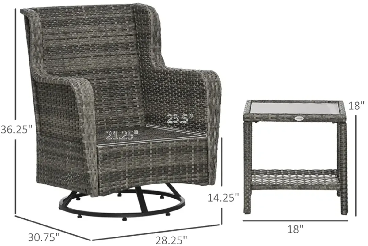 Gray Patio Set: 360° Rotating Rocking Bistro Seating