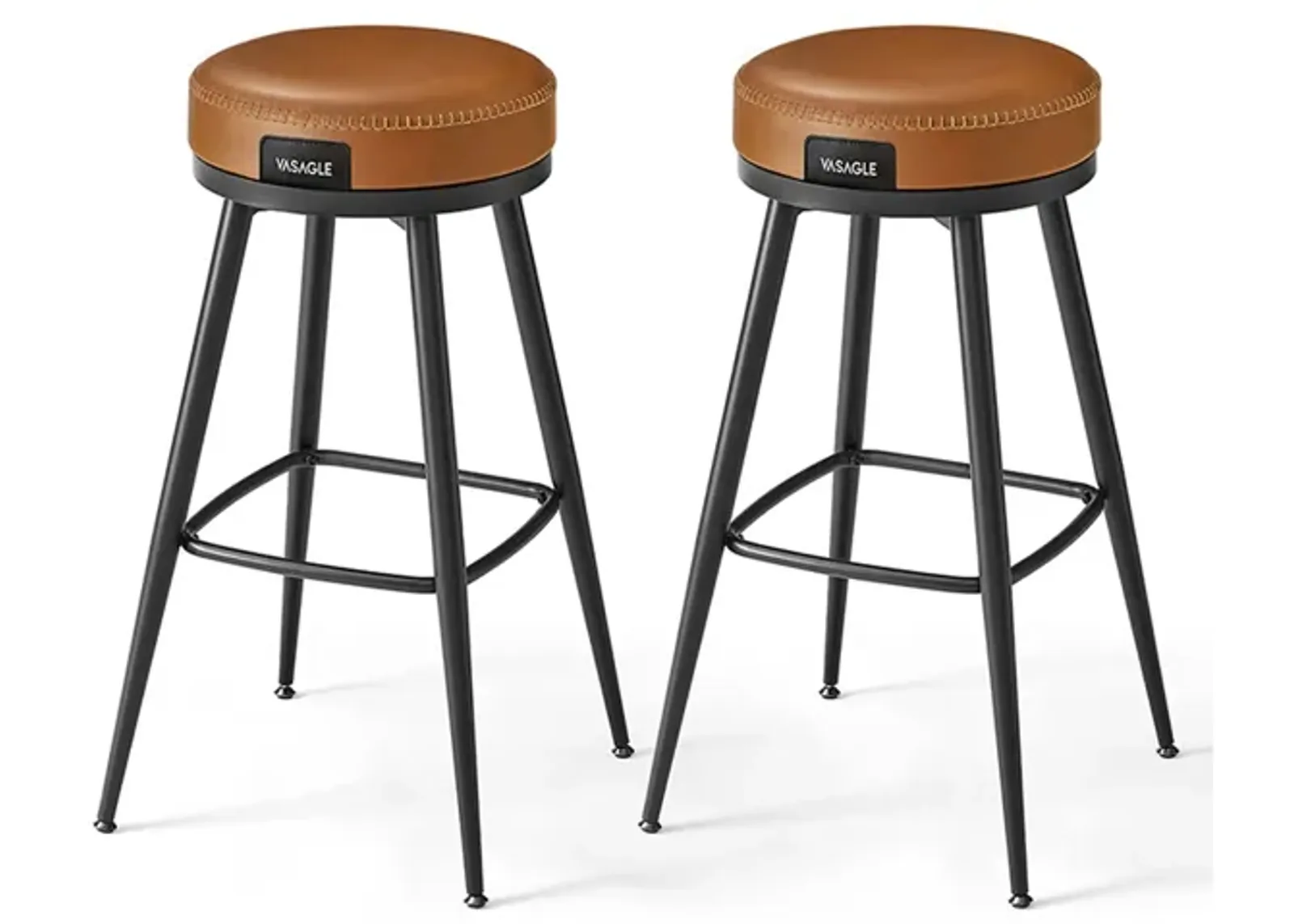 Bar Stools Set of 2, Bar Height Swivel Bar Stools, Synthetic Leather with Stitching, Mid-Century Modern, 30-Inch Tall