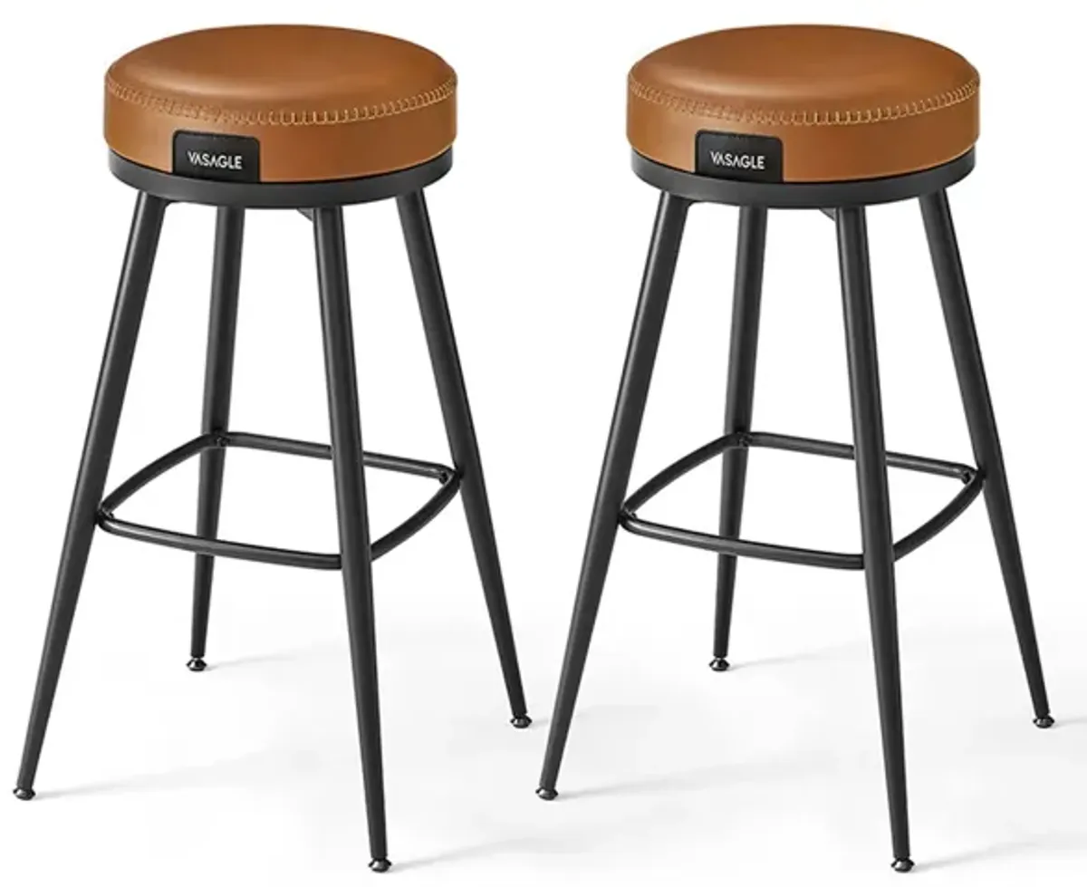 Bar Stools Set of 2, Bar Height Swivel Bar Stools, Synthetic Leather with Stitching, Mid-Century Modern, 30-Inch Tall