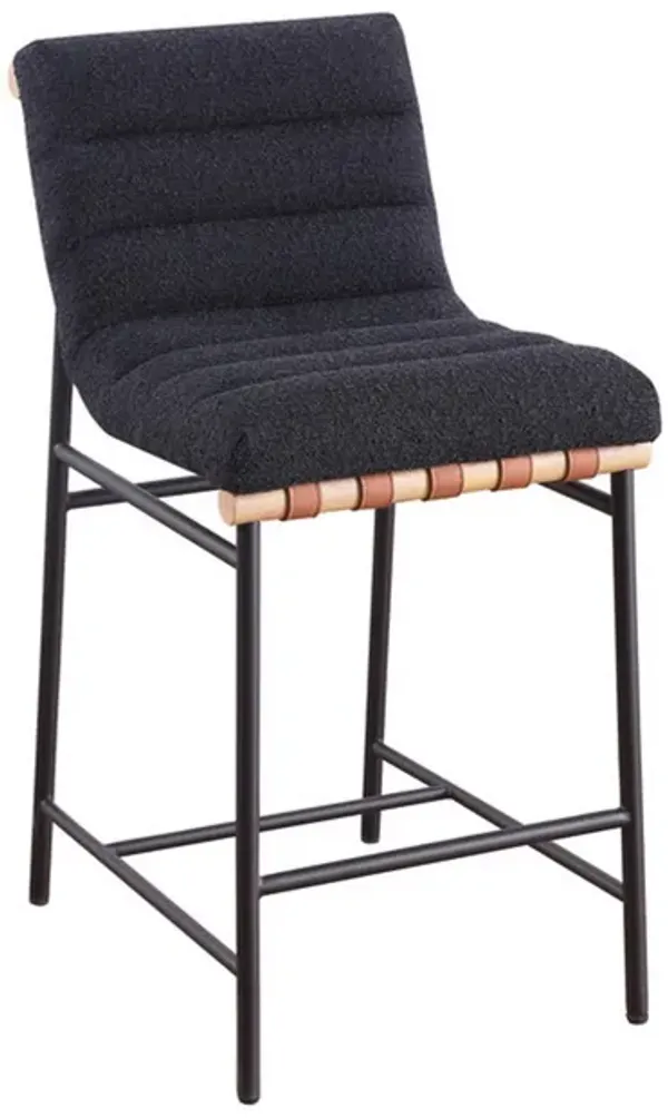 Kive 24 Inch Counter Height Stool Chair, Black Boucle Channel Tufted Seat, Steel - Benzara
