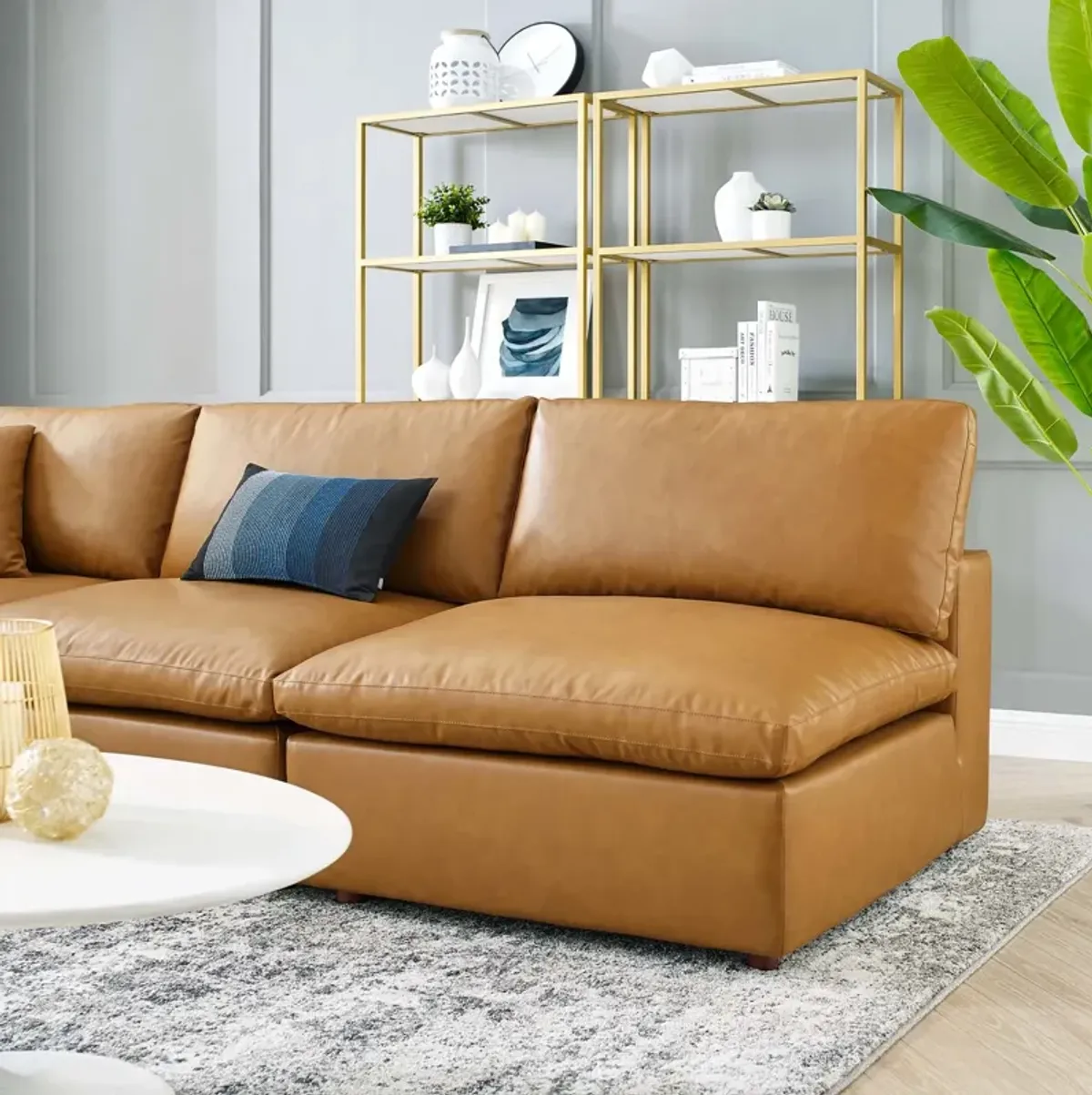 Commix Down Filled Overstuffed Vegan Leather 5-Piece Sectional Sofa