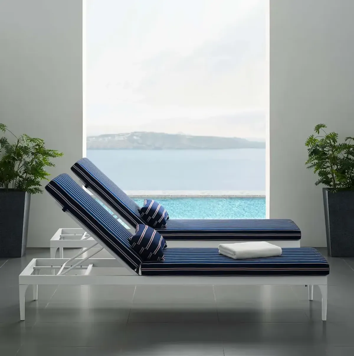 Perspective Cushion Outdoor Patio Chaise Lounge Chair - White Striped Navy