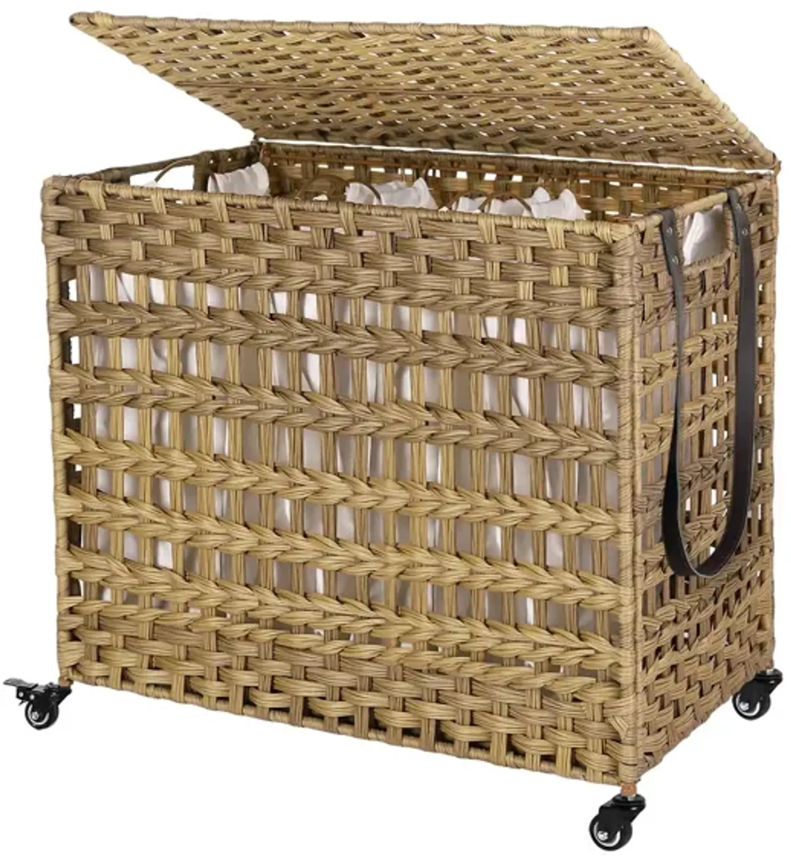 Handwoven Laundry Basket with 3 Removable Bags and Lid for Living Room or Bathroom