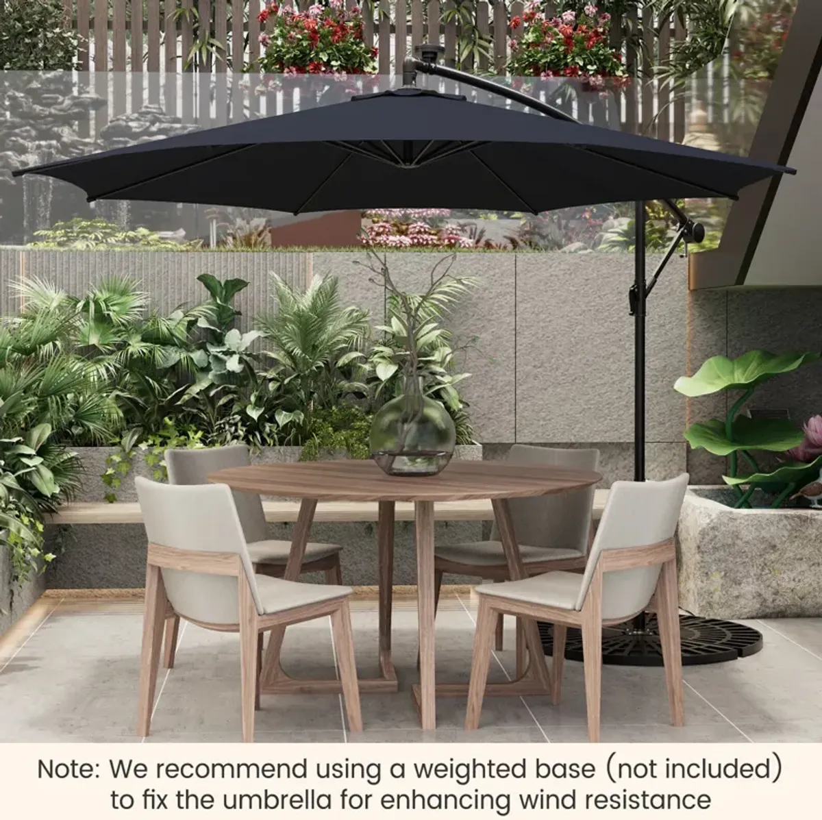 10-Foot Patio Offset Umbrella with 112 Solar-Powered LED Lights for Outdoor Shade and Illumination