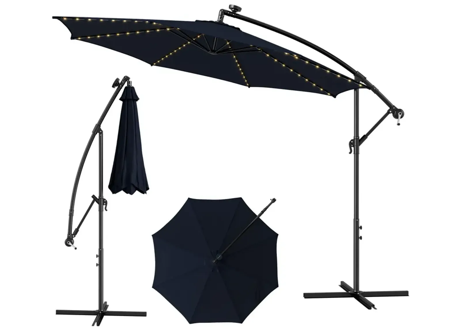 10-Foot Patio Offset Umbrella with 112 Solar-Powered LED Lights for Outdoor Shade and Illumination