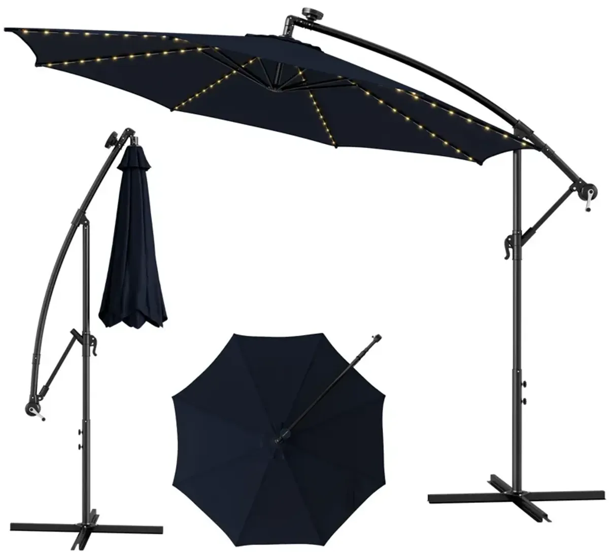 10-Foot Patio Offset Umbrella with 112 Solar-Powered LED Lights for Outdoor Shade and Illumination