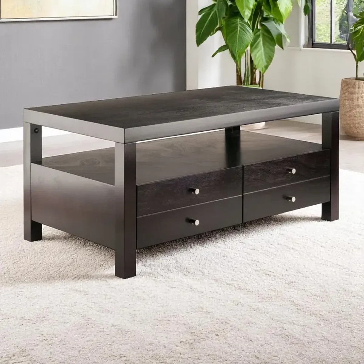 Modern Coffee Table with 2 Spacious Drawers – Perfect for Organized Living Rooms