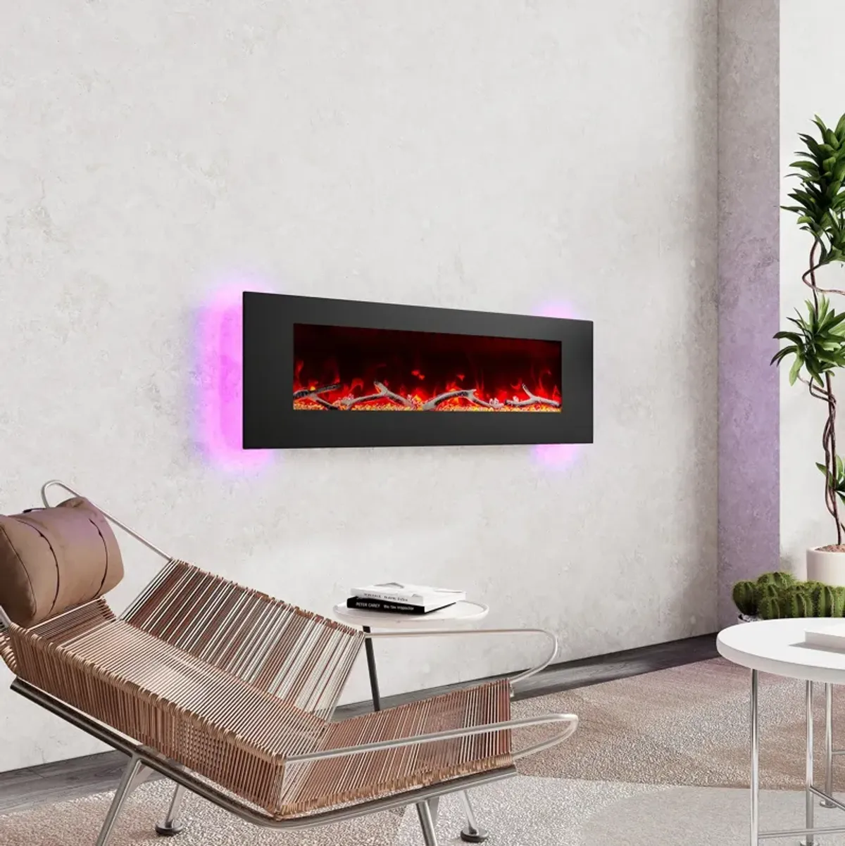 60 Inch 1500W Wall-Mount Fireplace with Multicolor Flame