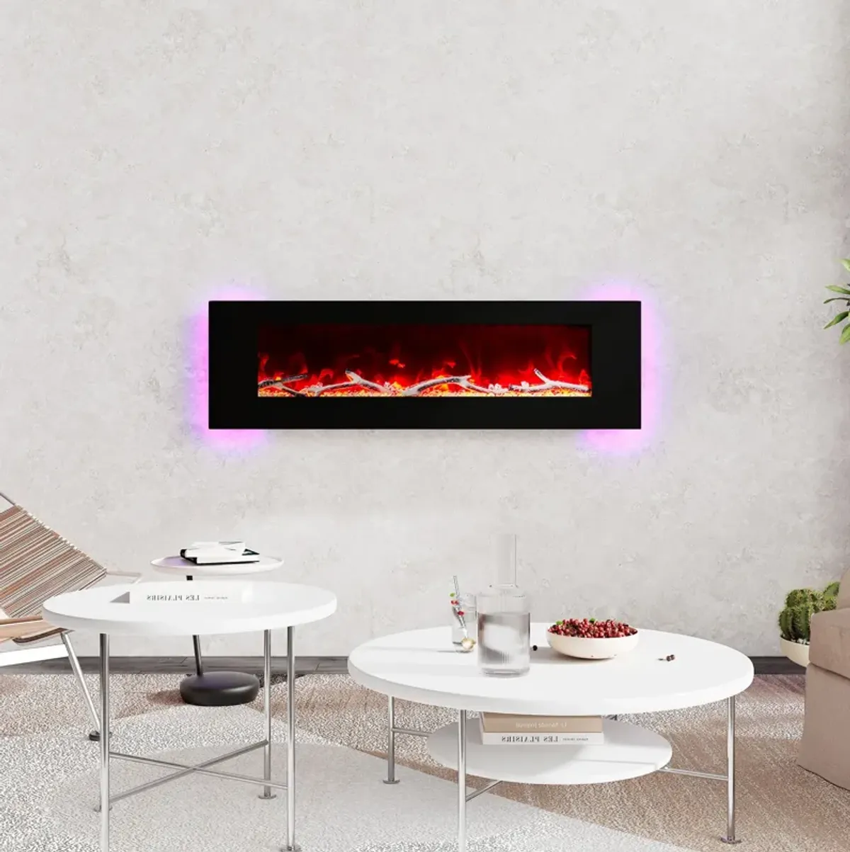 60 Inch 1500W Wall-Mount Fireplace with Multicolor Flame