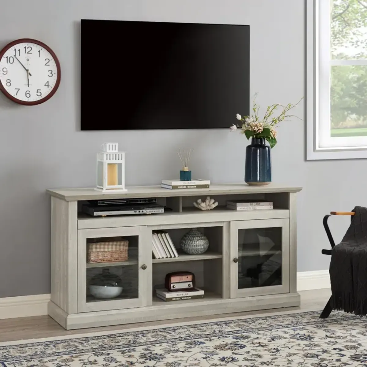 Modern 65" TV Media Stand, Stone Gray, 60"x15.75"x29"