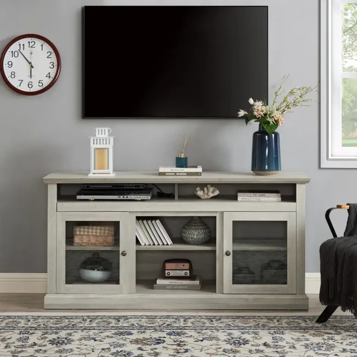 Modern 65" TV Media Stand, Stone Gray, 60"x15.75"x29"