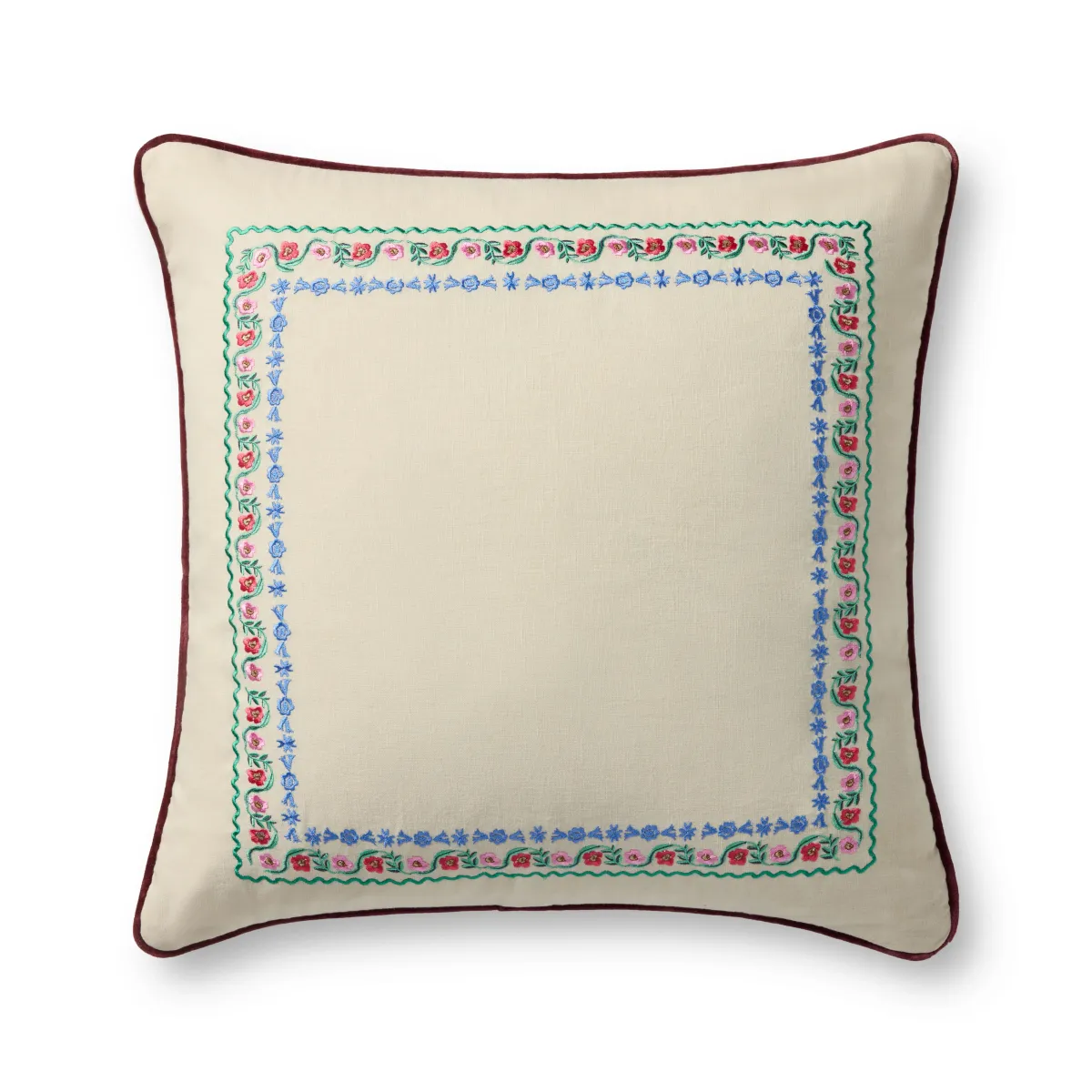 Delphine Border PRP0065 Cream/Multi 22''x 22'' Polyester Pillow by Rifle Paper Co. × Loloi
