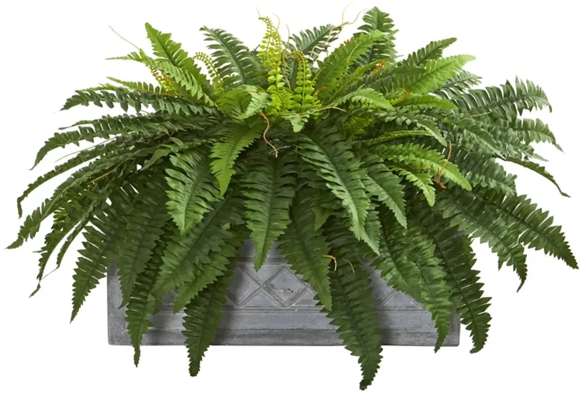 Hivvago Boston Fern Artificial Plant in Stone Planter