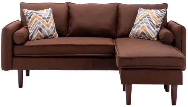 Ranon 70 Inch Sectional Chaise Sofa, Pillows, USB Ports, Side Pockets Brown