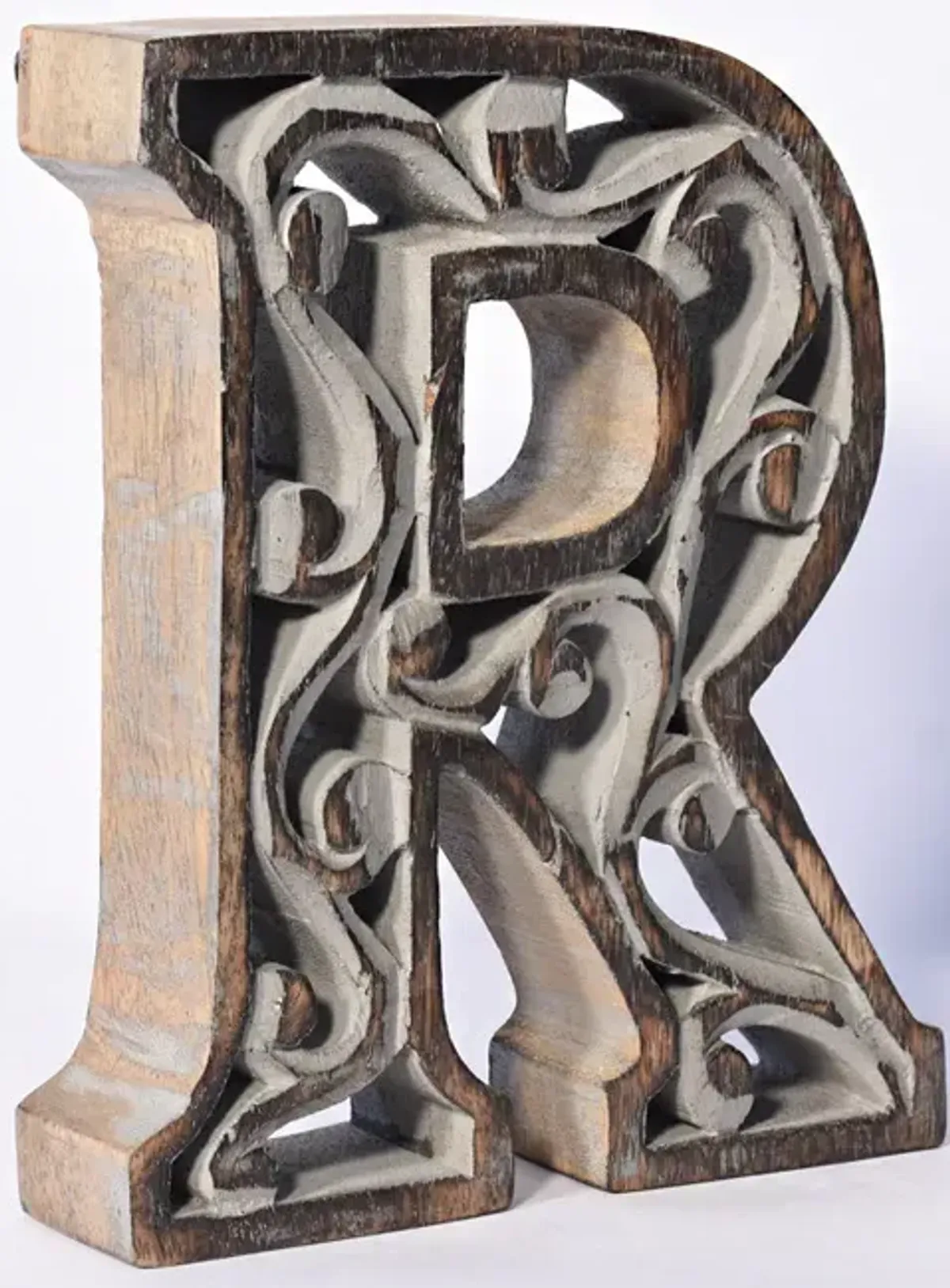 Vintage Gray Handmade Eco-Friendly "R" Alphabet Letter Block For Wall Mount & Table Top D�cor