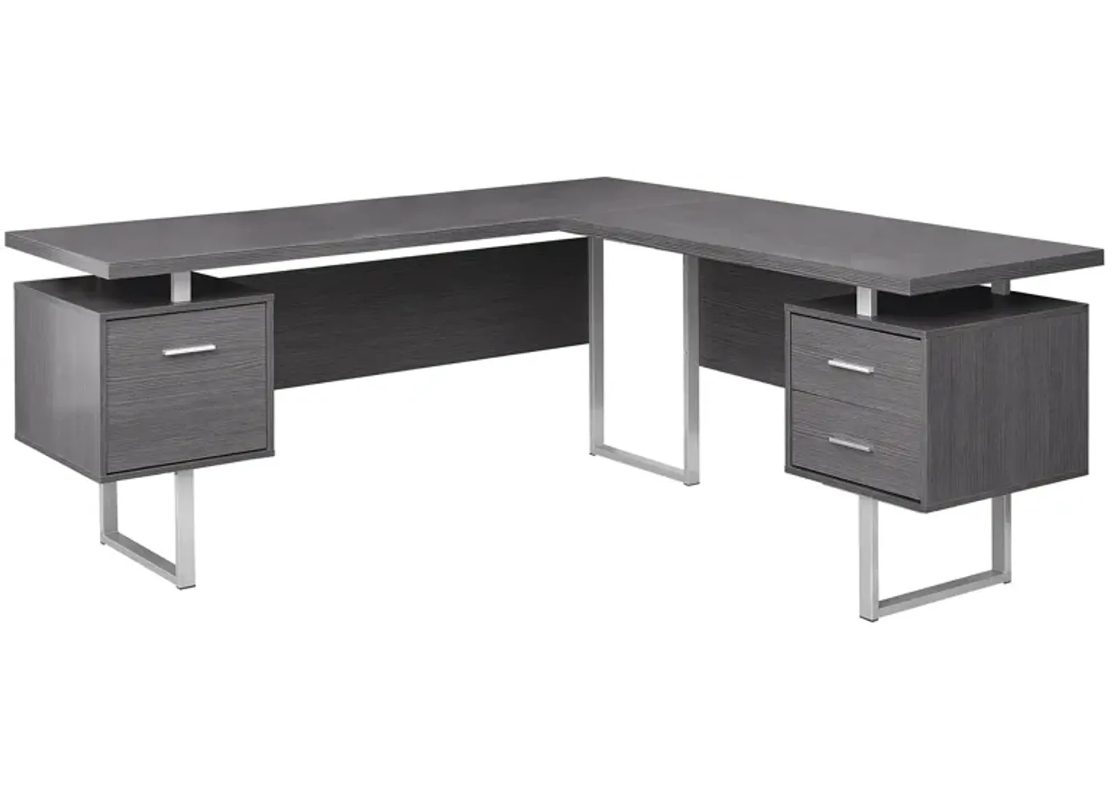 Computer Desk, Home Office, Corner, Left, Right Set-Up, Storage Drawers, 70"L, L Shape, Work, Laptop, Metal, Laminate, Grey, Contemporary, Modern