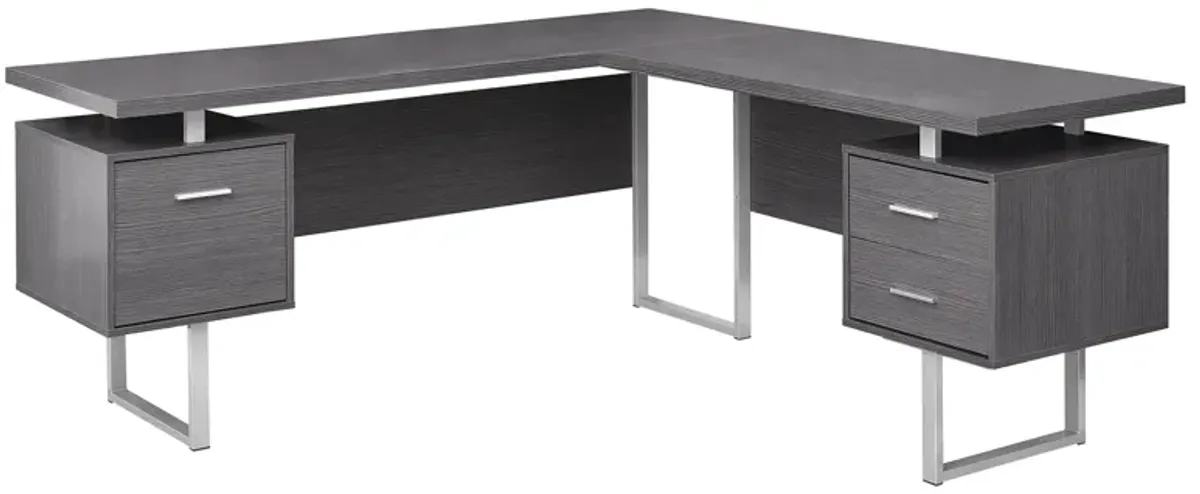 Computer Desk, Home Office, Corner, Left, Right Set-Up, Storage Drawers, 70"L, L Shape, Work, Laptop, Metal, Laminate, Grey, Contemporary, Modern