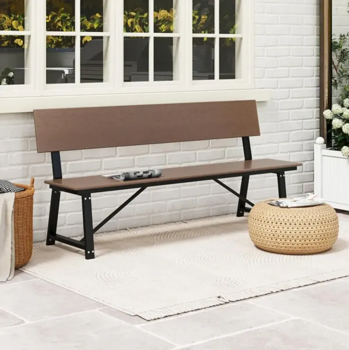 Hivvago 72 Inch Extra Long Bench with All-Weather HDPE Seat & Back for Yard Garden Porch