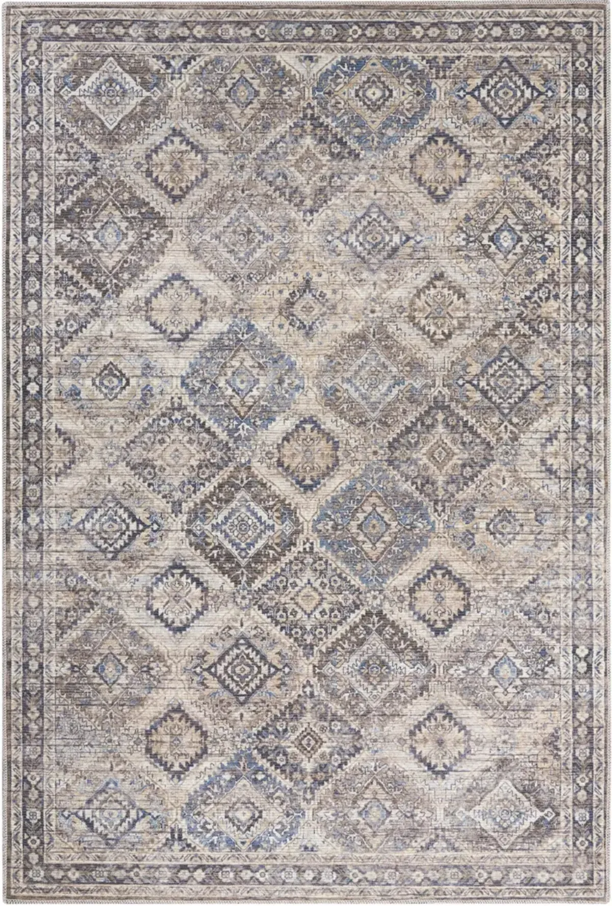 5 X 7 Ivory Latte Oriental Power Loom Distressed Washable Area Rug