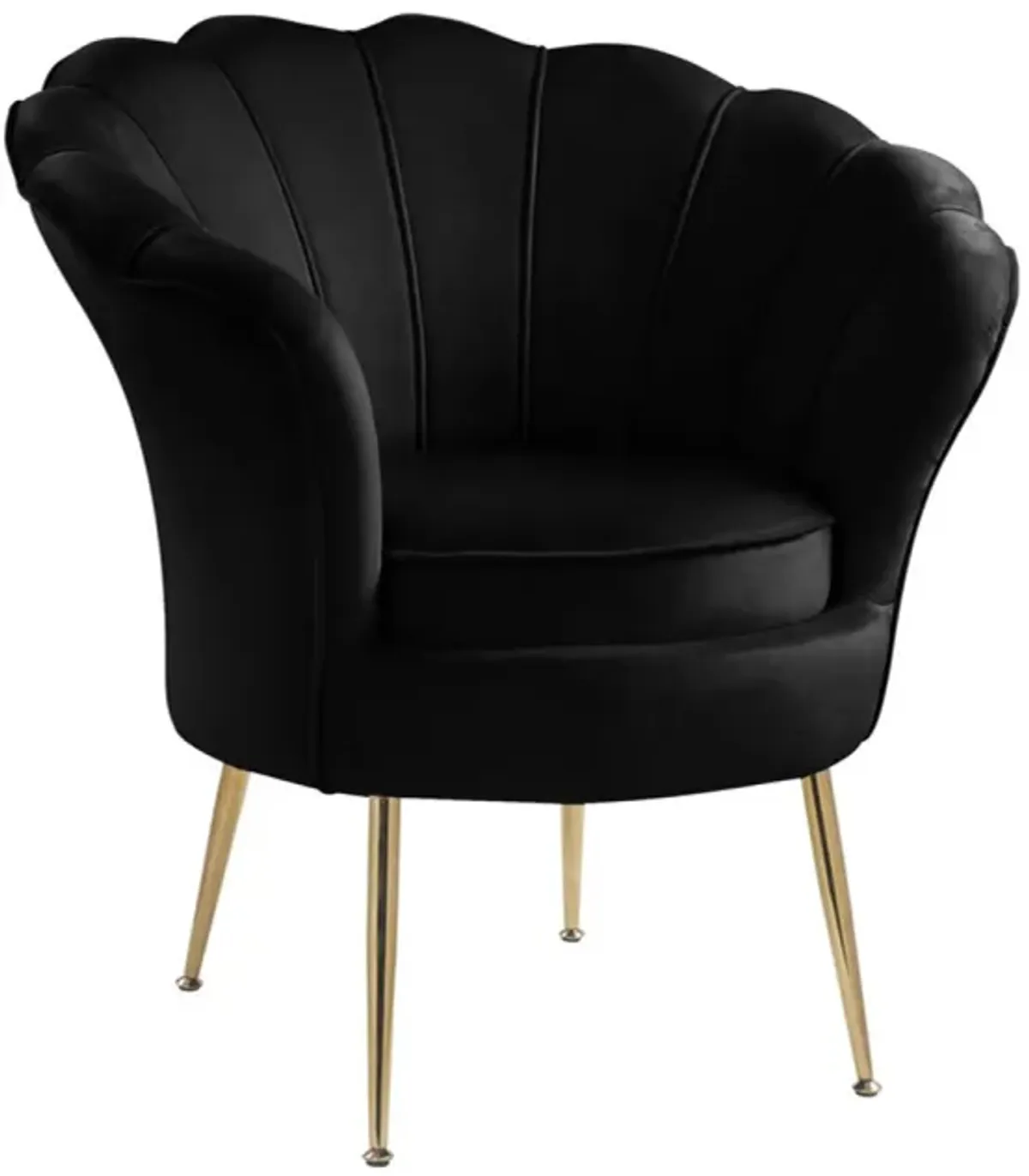 Angelina Velvet Scalloped Back Barrel Accent Chair With Metal Legs