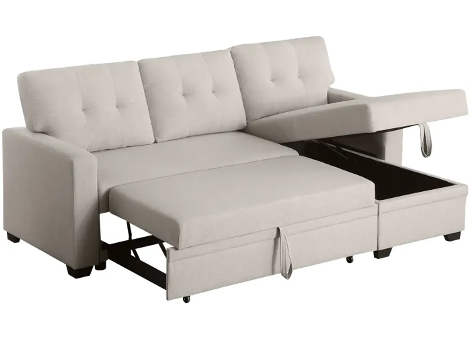 Upholstered Pull Out Sectional Sofa With Chaise