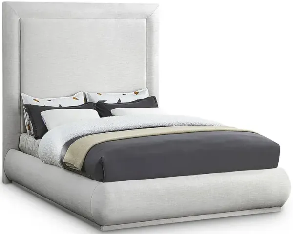 Meridian Furniture Brooke Cream Linen Textured Fabric Queen Bed