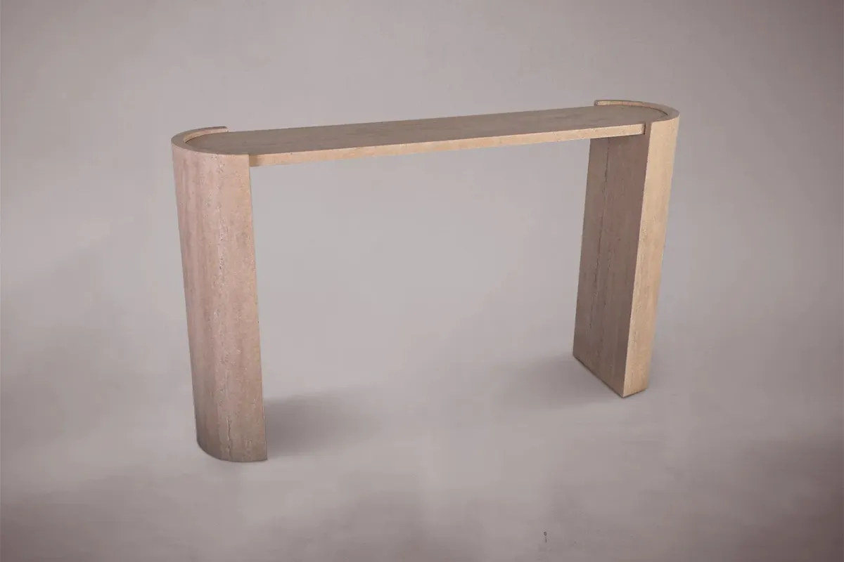 D-Shaped Travertine Console Table 47.2"