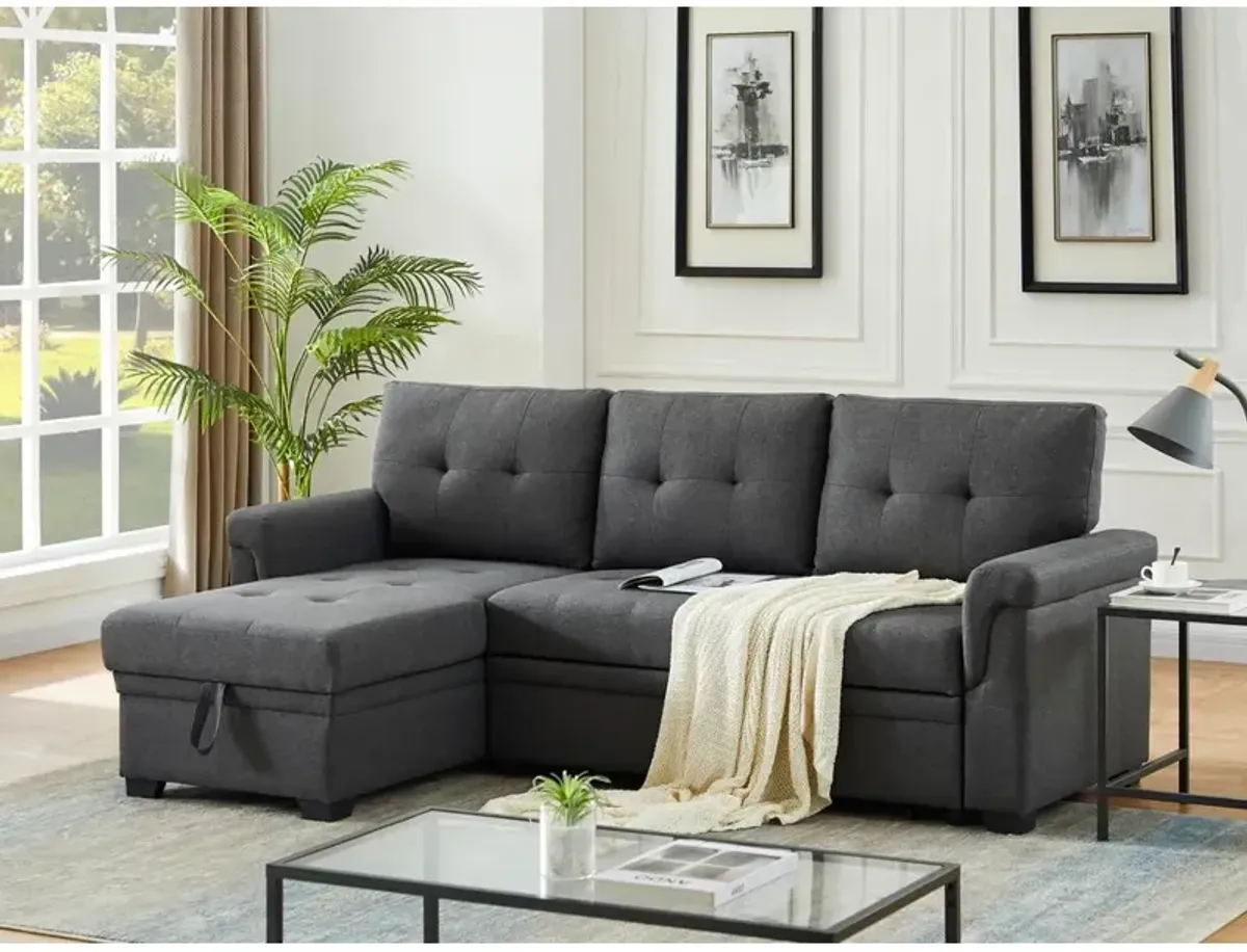 Lilola Home Lucca Dark Gray Linen Reversible Sleeper Sectional Sofa with Storage Chaise