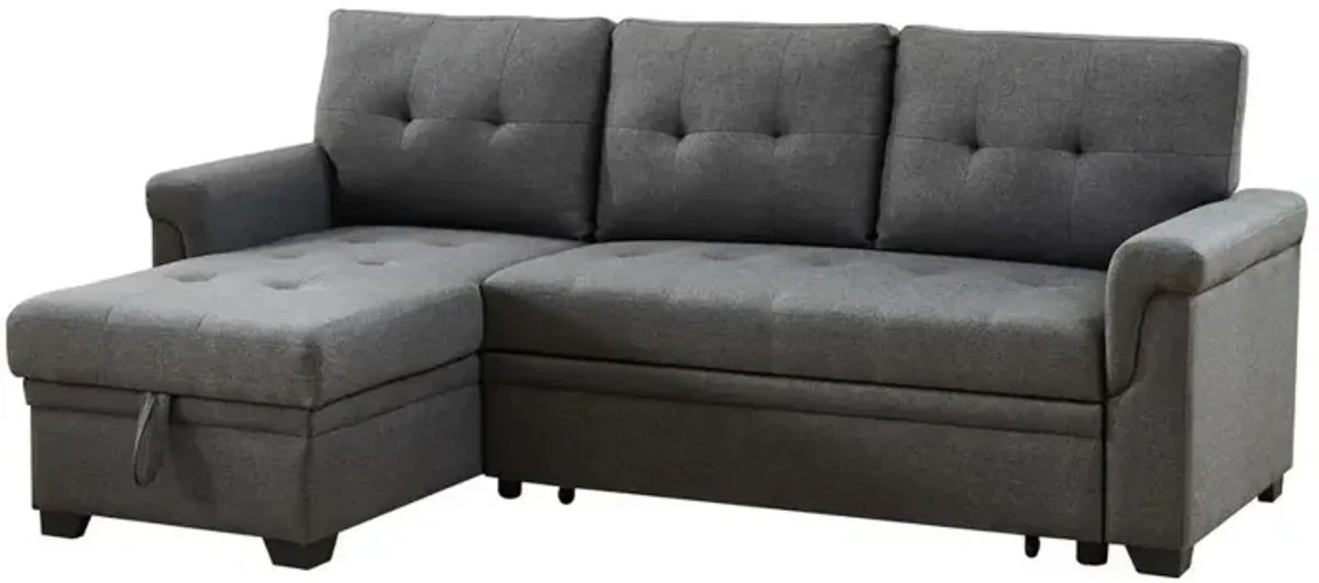 Lilola Home Lucca Dark Gray Linen Reversible Sleeper Sectional Sofa with Storage Chaise