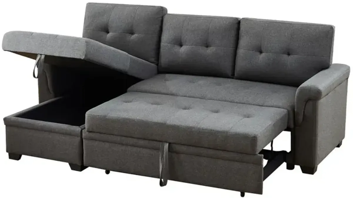 Lilola Home Lucca Dark Gray Linen Reversible Sleeper Sectional Sofa with Storage Chaise