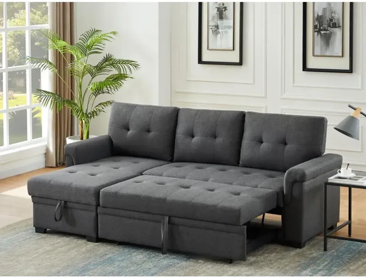 Lilola Home Lucca Dark Gray Linen Reversible Sleeper Sectional Sofa with Storage Chaise