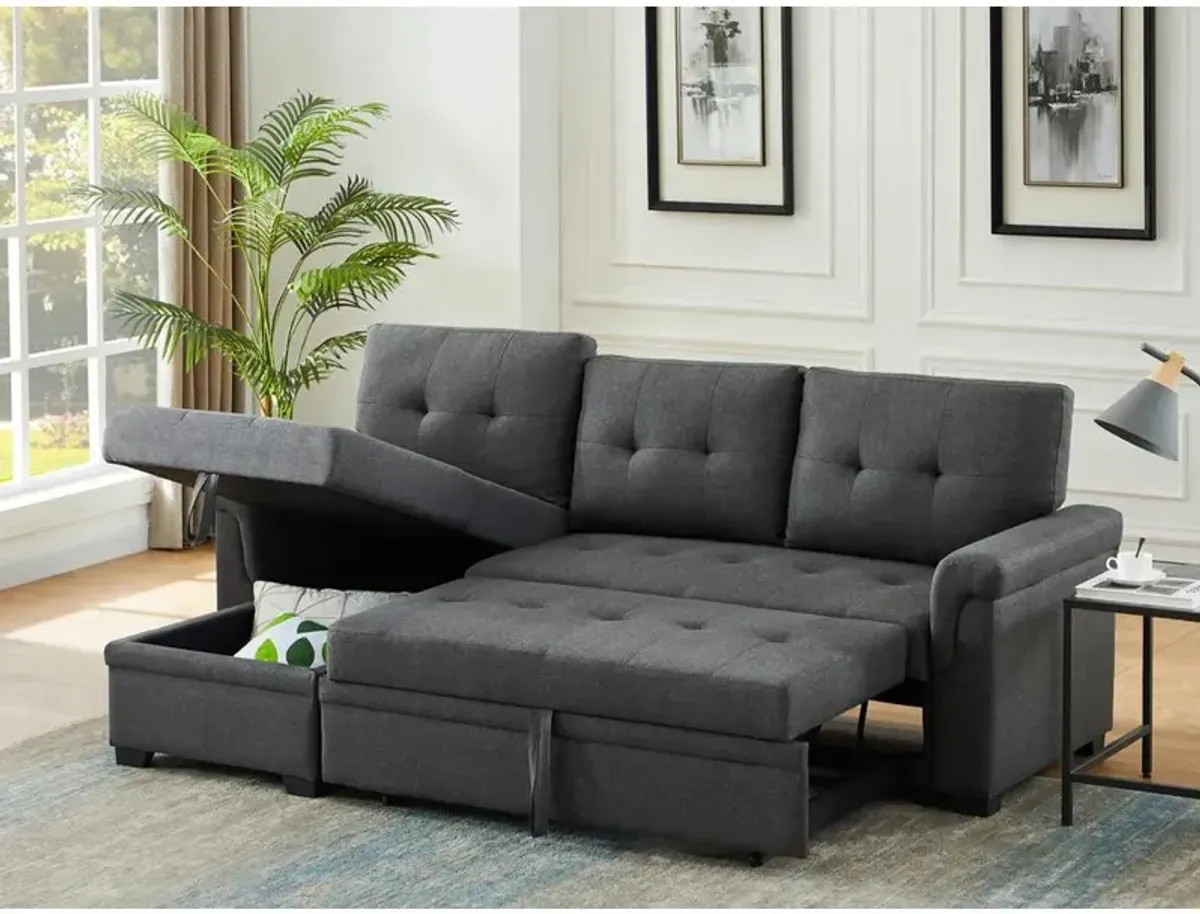 Lilola Home Lucca Dark Gray Linen Reversible Sleeper Sectional Sofa with Storage Chaise