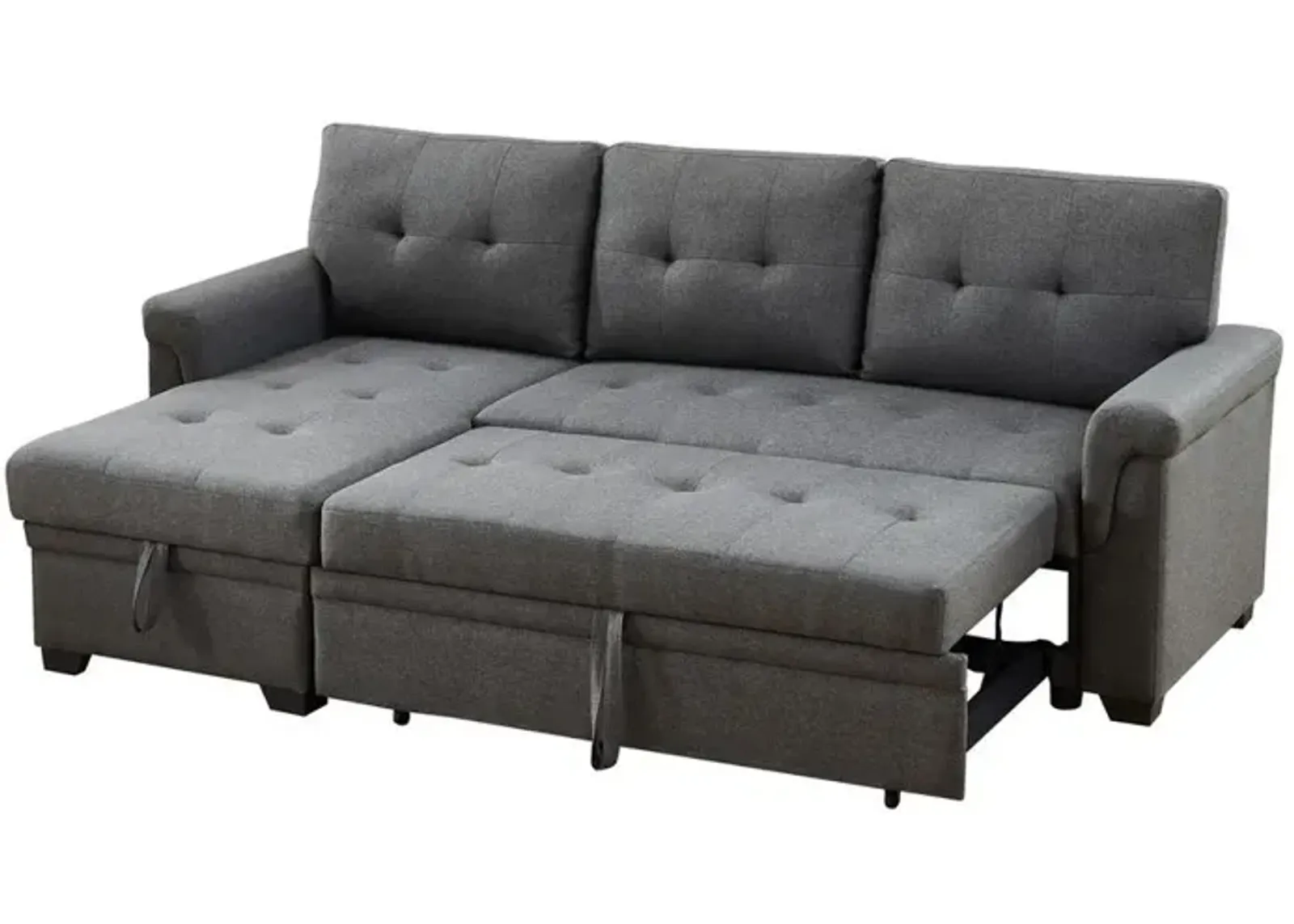 Lilola Home Lucca Dark Gray Linen Reversible Sleeper Sectional Sofa with Storage Chaise