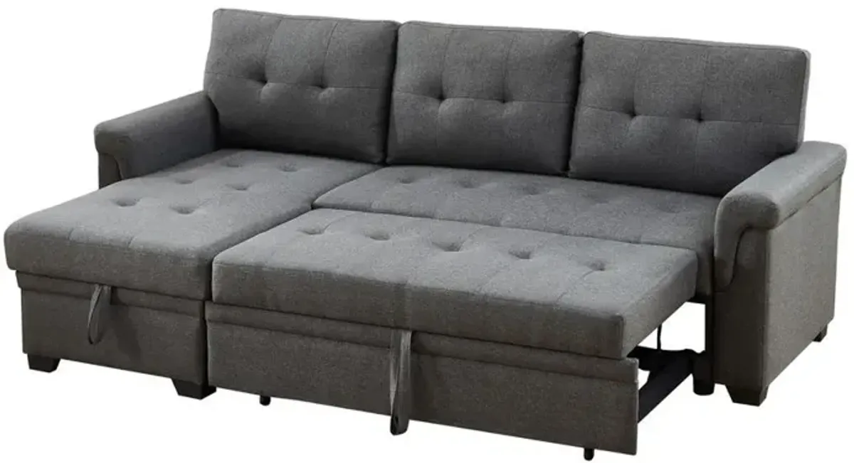 Lilola Home Lucca Dark Gray Linen Reversible Sleeper Sectional Sofa with Storage Chaise