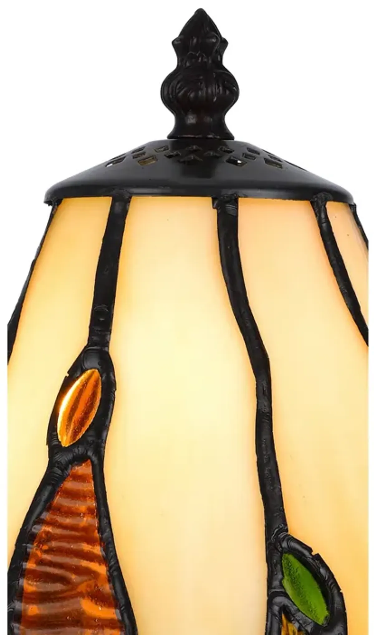 Eli 14 Inch Accent Lamp, Scalloped Stained Tiffany Style Shade, Dark Bronze-Benzara