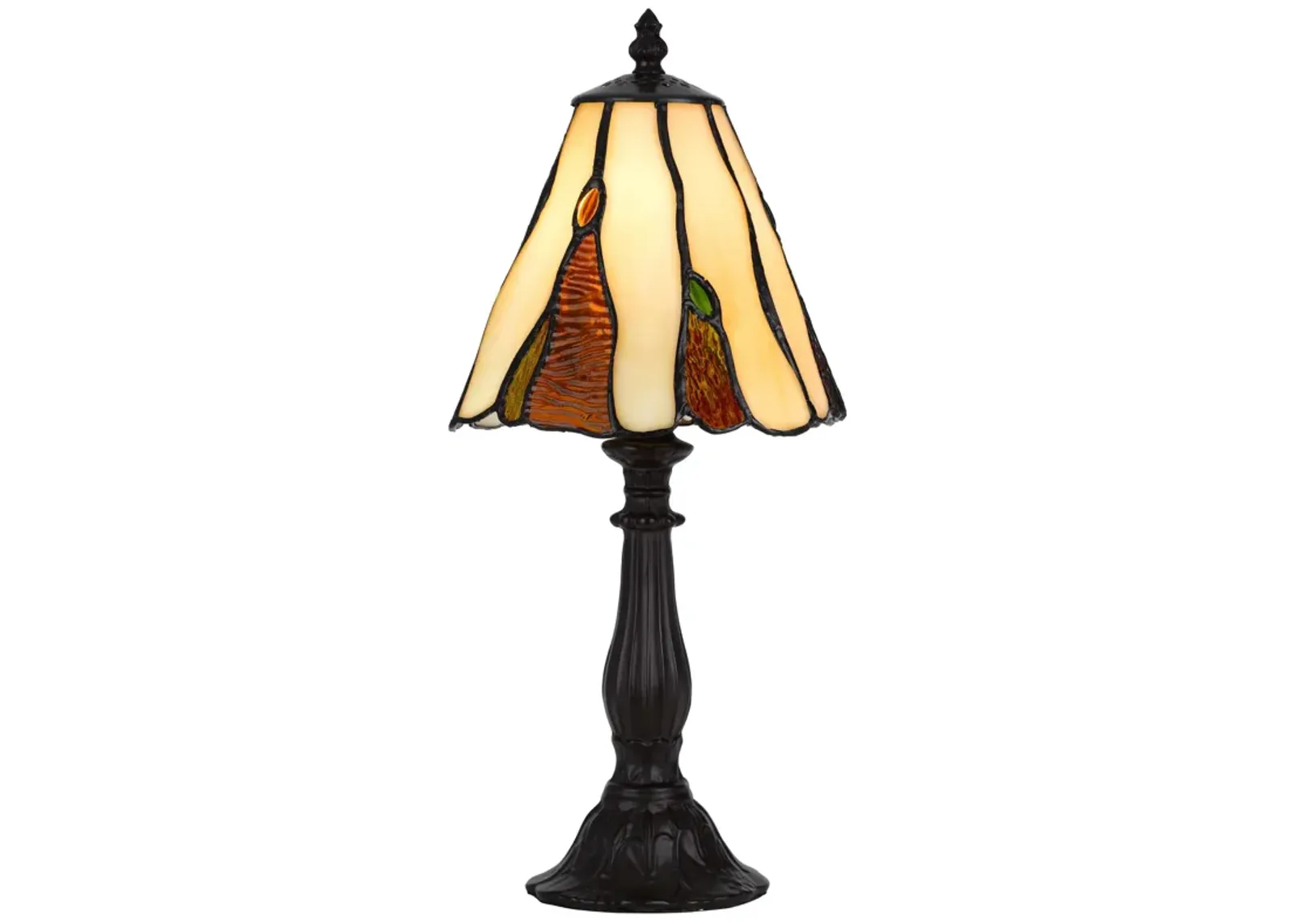 Eli 14 Inch Accent Lamp, Scalloped Stained Tiffany Style Shade, Dark Bronze-Benzara