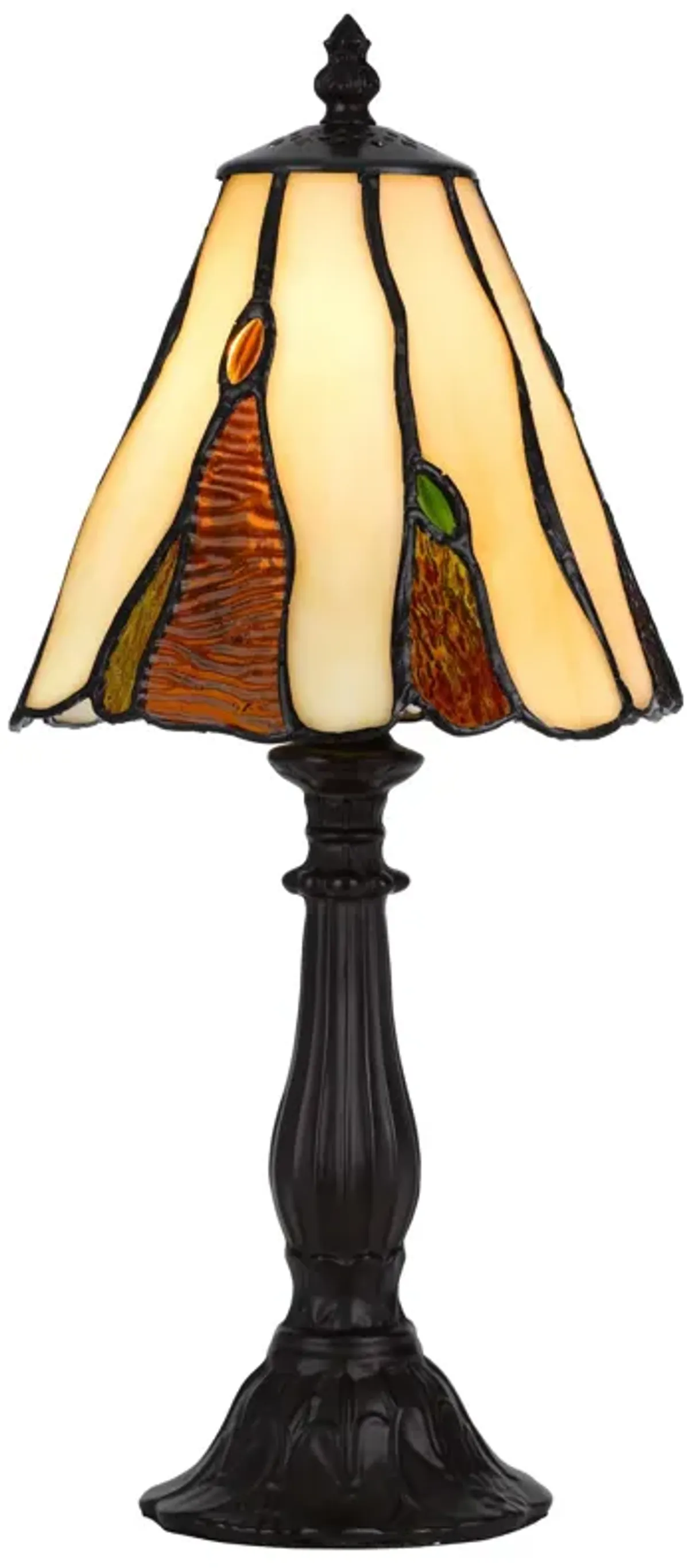 Eli 14 Inch Accent Lamp, Scalloped Stained Tiffany Style Shade, Dark Bronze-Benzara