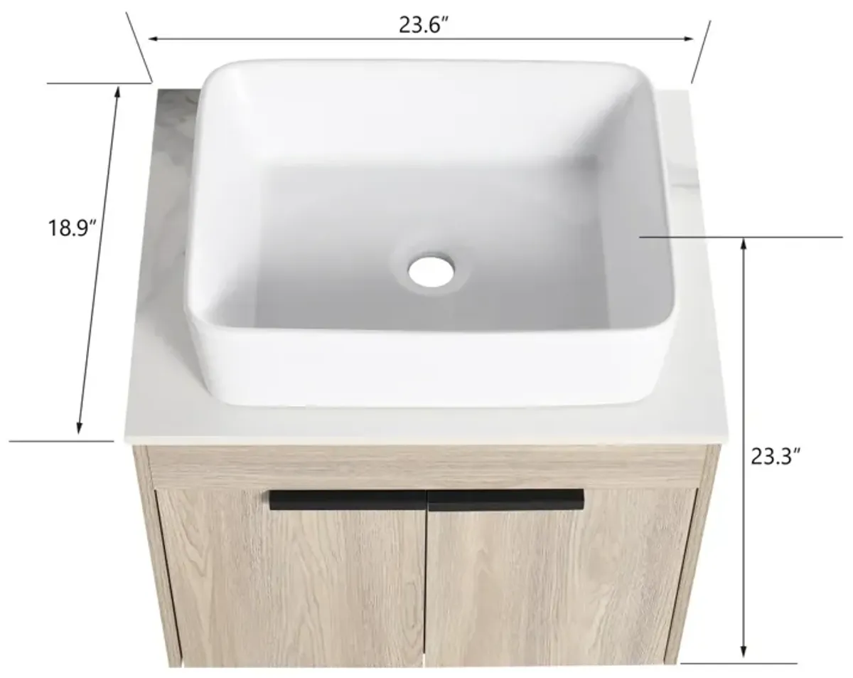 24" Modern Design Float Bathroom Vanity With Ceramic Basin Set