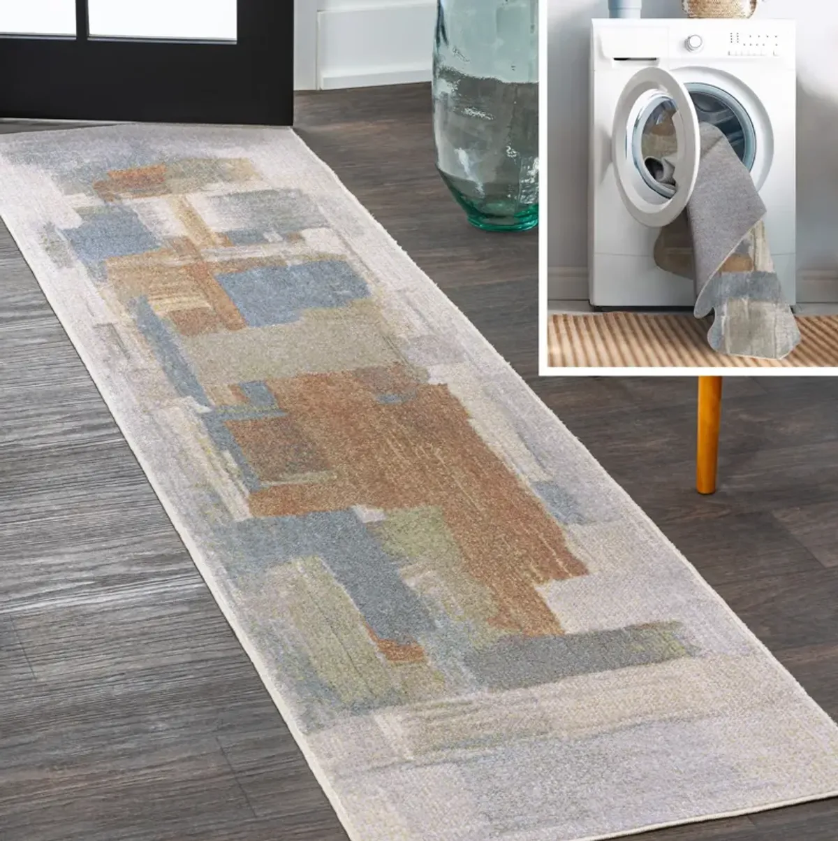 Weaver Abstract Coastal Watercolor Machine-Washable Runner Rug