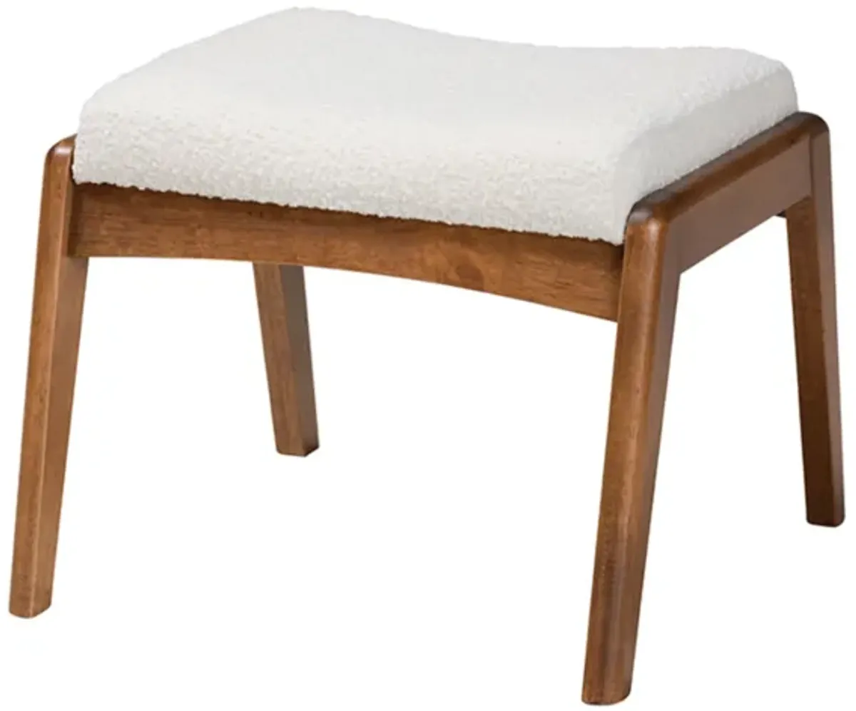 Baxton Studio Roxy Mid-Century Modern Off-White Boucle Upholstered and Walnut Brown Finished Wood Ottoman Footstool