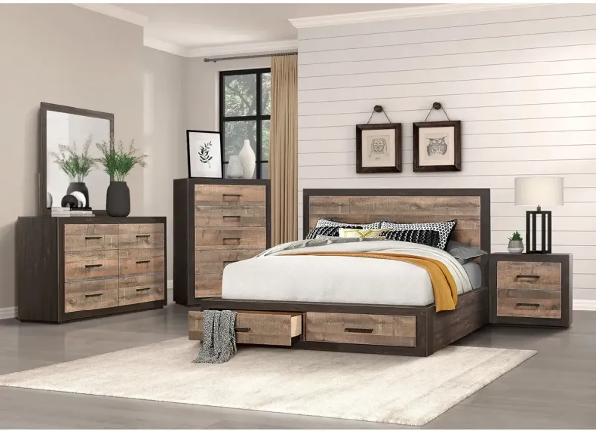 Contemporary Style Bedroom Nightstand Natural Wood Grain Look Two Tone Finish Bedside Table MDF Veneer